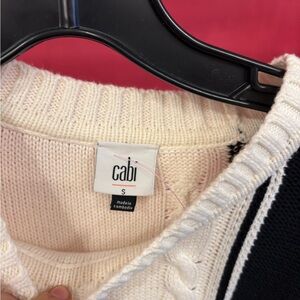 CAbi Ivory and Navy Cable Knit Sweater